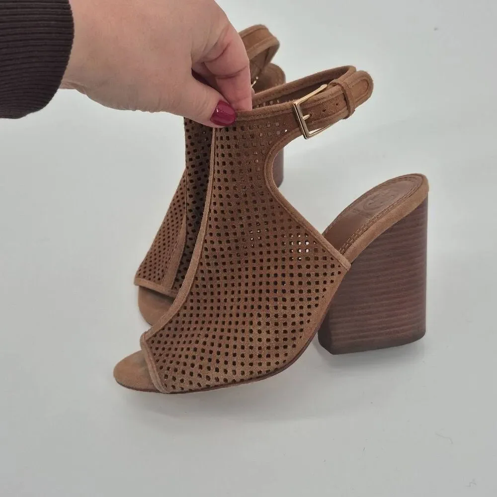 TORY BURCH Jesse Perforate Suede Heeled Sandals Size 8